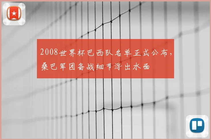 2008世界杯巴西队名单正式公布，桑巴军团备战细节浮出水面